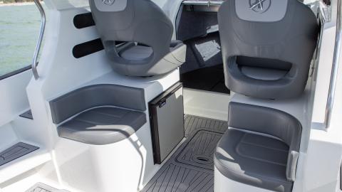 Curved seating with fridge and Bolstered seat