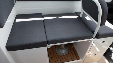 Drop down table seating with removable backrest, two drawers and top entry seating (shower/toilet cubicle model)