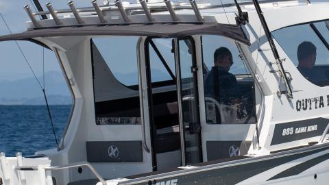 Wheelhouse wall with lockable door and two drop down windows